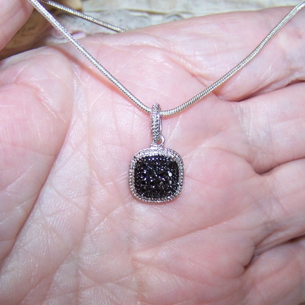 Vintage Sterling Silver Black Diamond Pendant